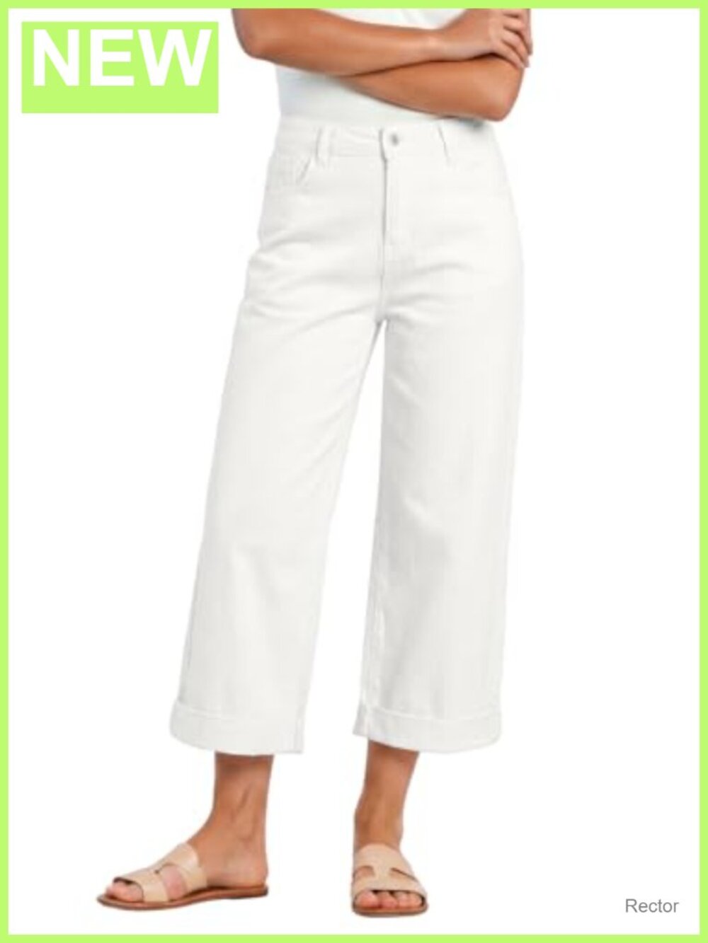High Waisted Wide Leg Capri Jeans with Rolled Hem for Women Summer Casual Denim